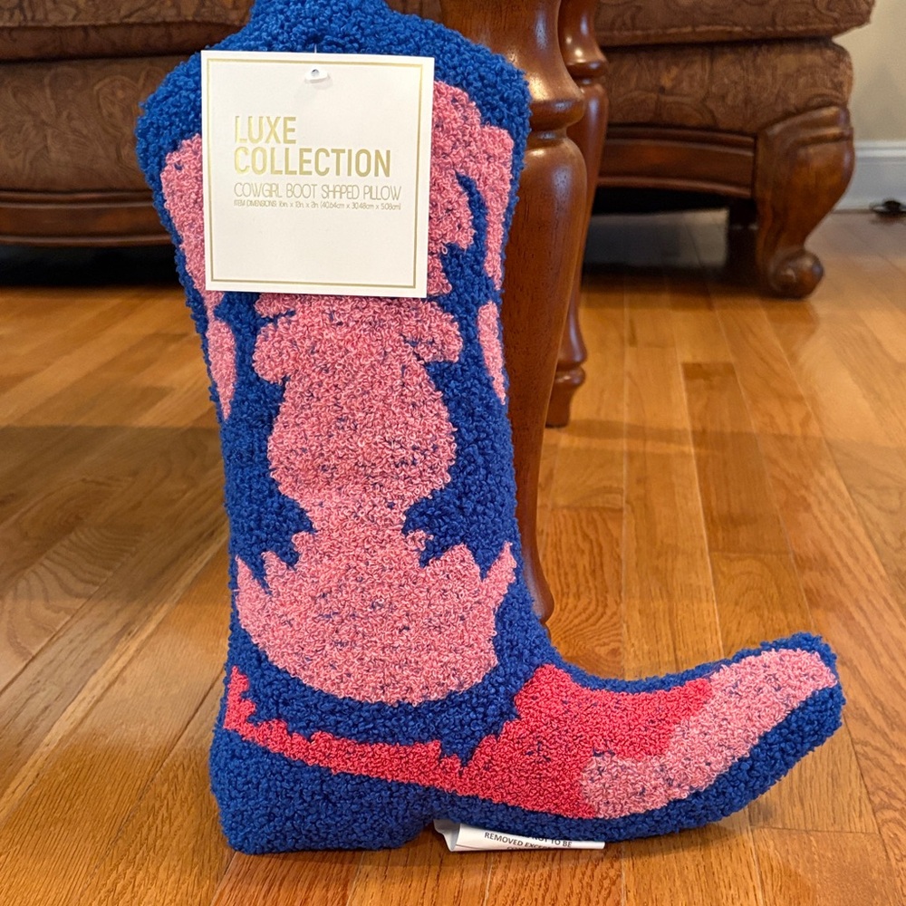 Blue and Pink Cowboy Boot Accent Pillow